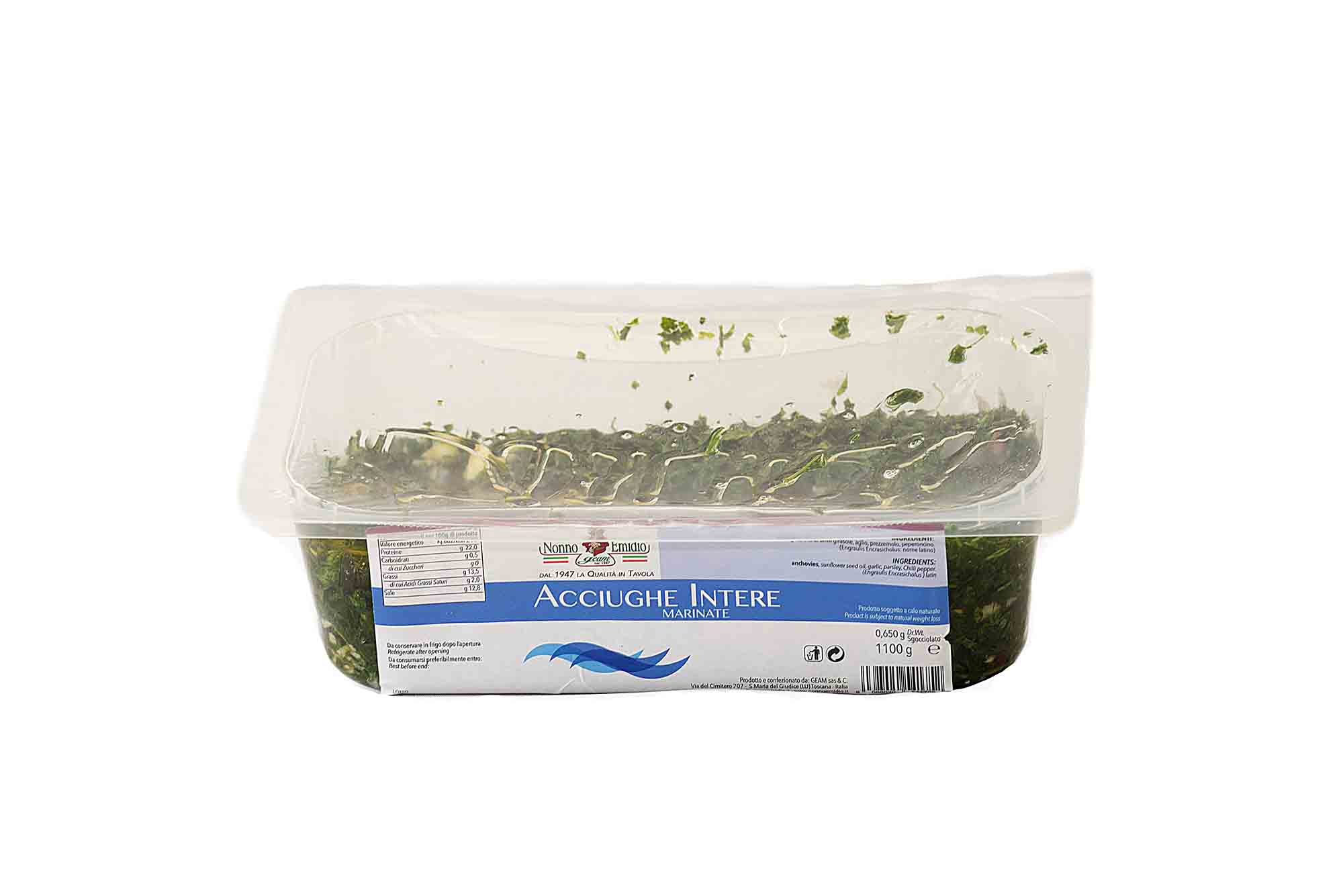 Acciughe Intere marinate vaschetta gr: 1,700