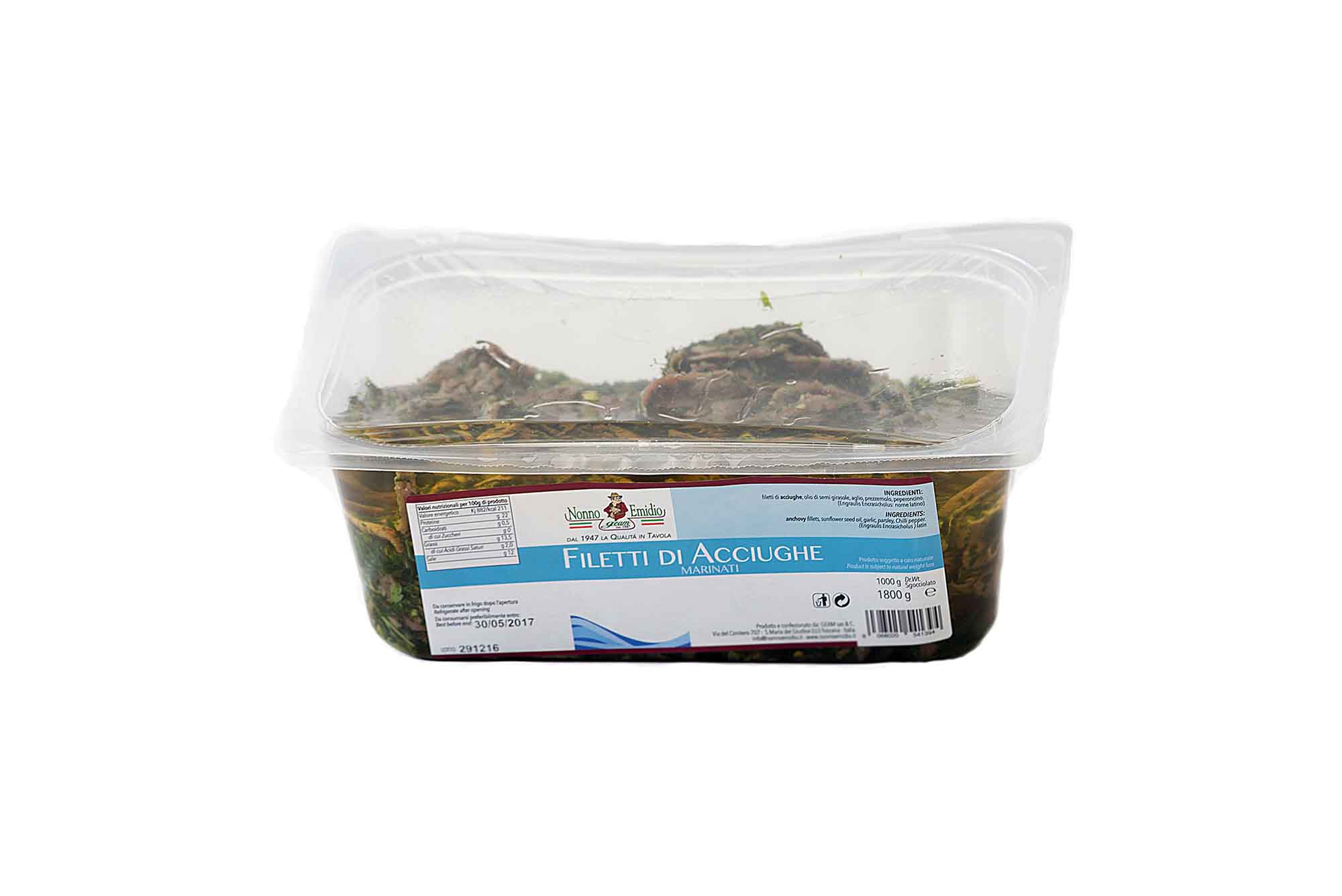 Filetti di Acciughe marinate vaschetta gr: 1,700