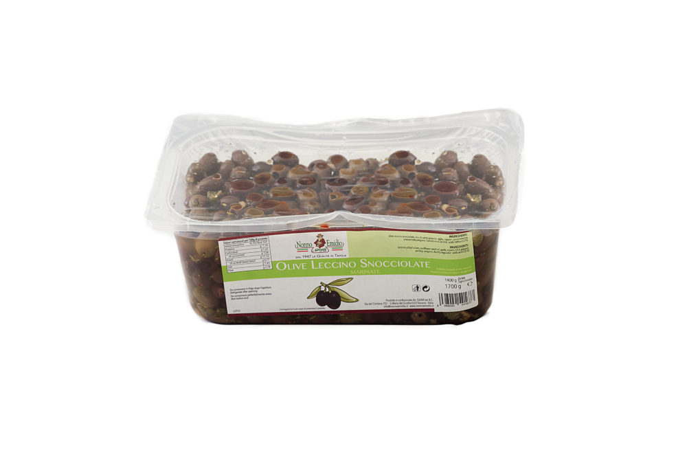 Olive Leccino snocciolate marinate vaschetta gr: 1,700
