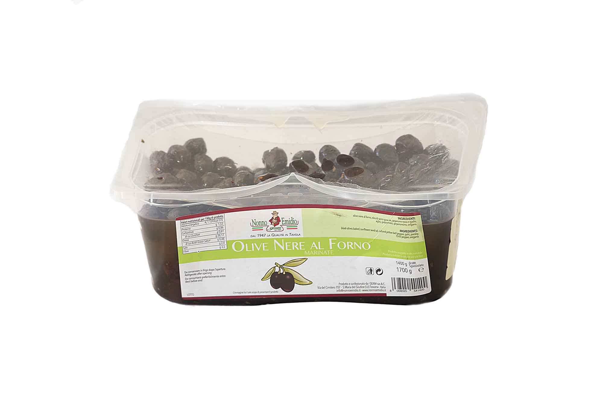 Olive Nere al forno marinate vaschetta gr: 1,700