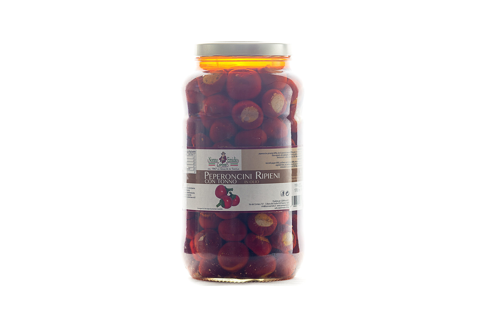 Peperoncini ripieni con tonno vaso kg: 3,100